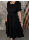 Kadın Kısa Kollu Yakası Açık Katlı Bürümcük Balon Elbise