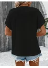 Kadın Kısa Kollu Yakası Açık önden Düğmeli Waffle Bluz