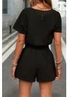 Kadın Kısa Kollu Yuvarlak Yakalı Ithal Keten Bluz Ve Short Ikili Takım