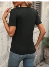 Kadın Kollu V Yakalı Omuzlarda çizgi Detaylı Viskon Bluz