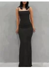 Kadın Kolsuz Askılı Bodycon Uzun Viskon Elbise