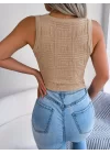 Kadın Kolsuz Bisiklet Yaka Güpüs Dekolteli Triko Crop Bluz