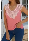 Kadın Kolsuz Dantel Yaka Kaşkorse Bluz
