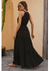 Kadın Kolsuz Halter Yaka Beli Lastiklidesenli Mikro Elbise