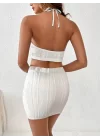 Kadın Kolsuz Mini Erer Crop Ikili Triko Takım