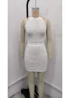 Kadın Kolsuz Mini Erer Crop Ikili Triko Takım