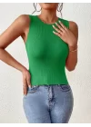 Kadın Kolsuz Sırt çapraz Detay Triko Bluz