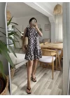 Kadın Kolsuz Sırttan Bağlamalı Fırfırlı Leopar Desenli Süprem Elbise
