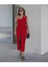 Kadın Kolsuz Tek Omuz Damla Detay JanJan Krep Elbise