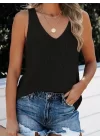 Kadın Kolsuz V Yaka Kalın Askılı Triko Bluz