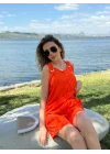 Kadın Kolsuz V Yaka Kuş Gözü Detay Bluz Short Aerobin Ikili Takım