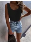 Kadın Kolsuz V Yaka Triko Bluz