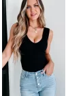 Kadın Kolsuz V Yaka Triko Bluz
