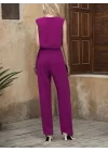 Kadın Kolsuz V Yakalı Aerobin Bluz Ve Belden Kuşaklı Pantolon Ikili Takım