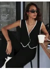 Kadın Kolsuz V Yakalı Düğmeli Ithal Krep Yelek Ve Pantolon Ikili Takım