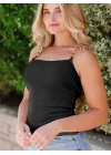 Kadın Kolsuz Zincir Askılı Kaşkorse Bodycon Bluz