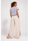 Kadın Krem Keten Yırtmaçlı Kruvaze Bohem Pinterest Geniş Paça Etek Pantolon
