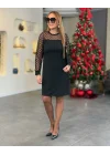 Kadın Krep Kumaş Flok Detaylı Elbise
