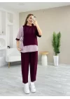 Kadın Kristal 2 Iplik Kumaş Yanları çizgili Takım