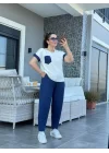 Kadın Kristal Kumaş Garnili Cep Detaylı Ikili Takım