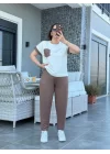 Kadın Kristal Kumaş Garnili Cep Detaylı Ikili Takım