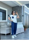 Kadın Kristal Kumaş Garnili Cep Detaylı Ikili Takım