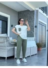 Kadın Kristal Kumaş Garnili Cep Detaylı Ikili Takım