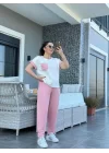 Kadın Kristal Kumaş Garnili Cep Detaylı Ikili Takım