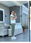 Kadın Kristal Kumaş Garnili Cep Detaylı Ikili Takım
