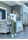 Kadın Kristal Kumaş Garnili Cep Detaylı Ikili Takım