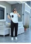 Kadın Kristal Kumaş Garnili Cep Detaylı Ikili Takım