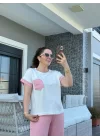 Kadın Kristal Kumaş Garnili Cep Detaylı Ikili Takım