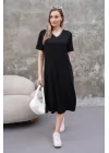 Kadın Kristal Kumaş şerit Ve Yırtmaç Detaylı V Yaka Midi Boy Elbise