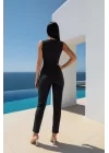 Kadın Kruvaze Yaka Dantel Güpür Ve Kuşak Detay Tulum