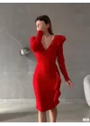 Kadın Kruvaze Yaka Volan Detay Midi Boy Fırsat ürün Elbise
