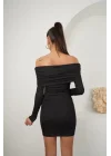 Kadın Madonna Mendil Yaka Fırsat ürün Büzgülü Mini Elbise