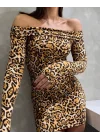 Kadın Madonna Mendil Yaka Leopar Desen Mini Elbise