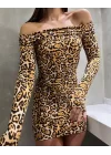 Kadın Madonna Mendil Yaka Leopar Desen Mini Elbise