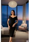Kadın Madonna Yaka Dalgıç Kumaş Midi Boy Elbise