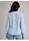 Kadın Mavi Çiçek Nakışlı Pamuklu Bluz Pinterest Bohem Gömlek