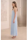 Kadın Mavi Krinkle Keten Dokulu İp Askılı Bohem Pinterest Uzun Elbise