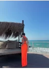 Kadın Mayo Kumaş Bağlamalı Crop Ve Maxi Boy Etek Ikili Takım