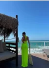 Kadın Mayo Kumaş Bağlamalı Crop Ve Maxi Boy Etek Ikili Takım