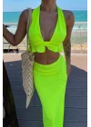 Kadın Mayo Kumaş Bağlamalı Crop Ve Maxi Boy Etek Ikili Takım
