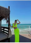 Kadın Mayo Kumaş Bağlamalı Crop Ve Maxi Boy Etek Ikili Takım