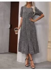 Kadın Mini Leopar Desen Midi üç Kat Elbise