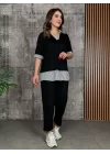 Kadın Modal Kumaş çizgili Gömlek Yaka Ikili Takım
