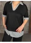 Kadın Modal Kumaş çizgili Gömlek Yaka Ikili Takım