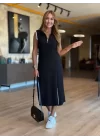 Kadın Modal Kumaş Fermuarlı Kolsuz Midi Boy Elbise