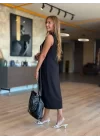 Kadın Modal Kumaş şerit Detaylı Fermuarlı Midi Elbise